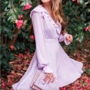 Gal Meets Glam womens purple lavender long sleeve mini Haley Ruffle Dress Size 4